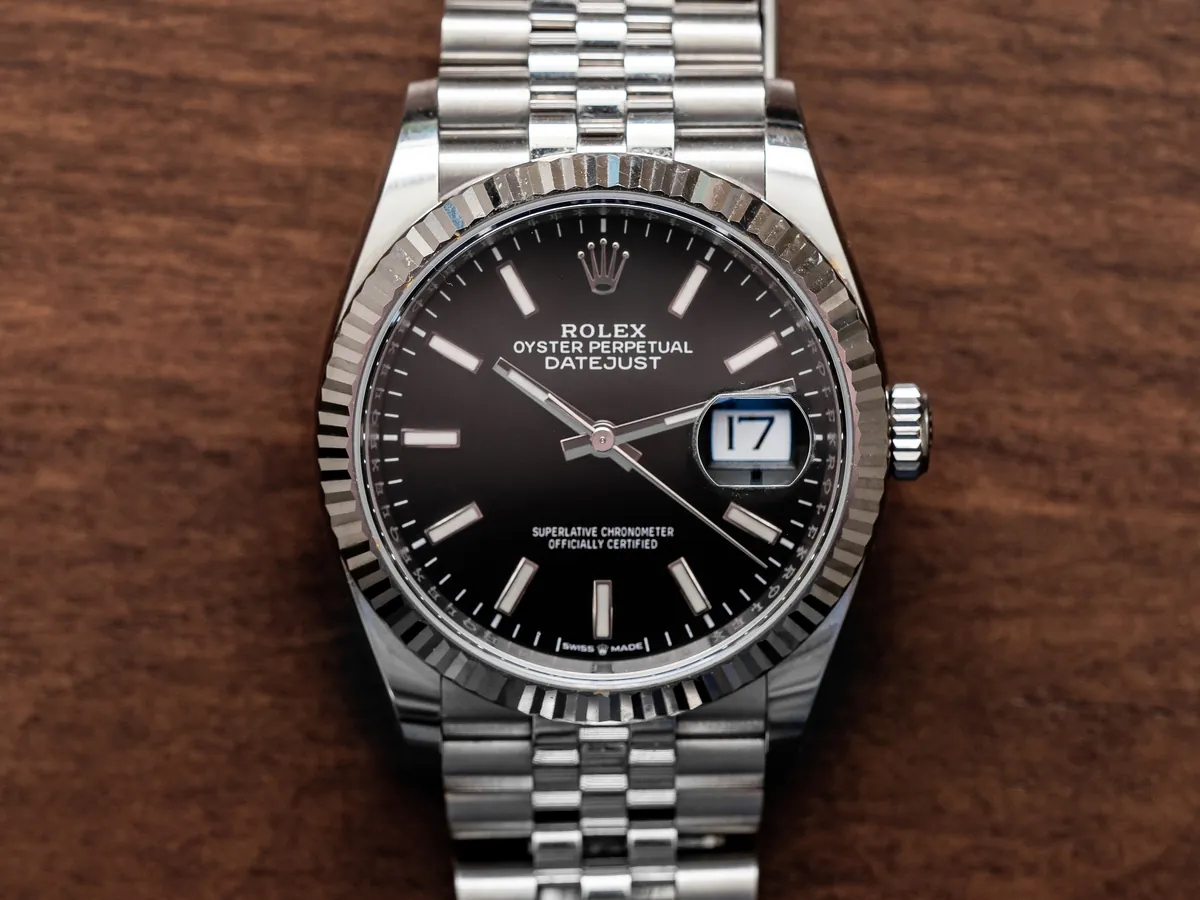 Rolex price guide example: Datejust 36 126234 in Oystersteel and white gold with a black dial
