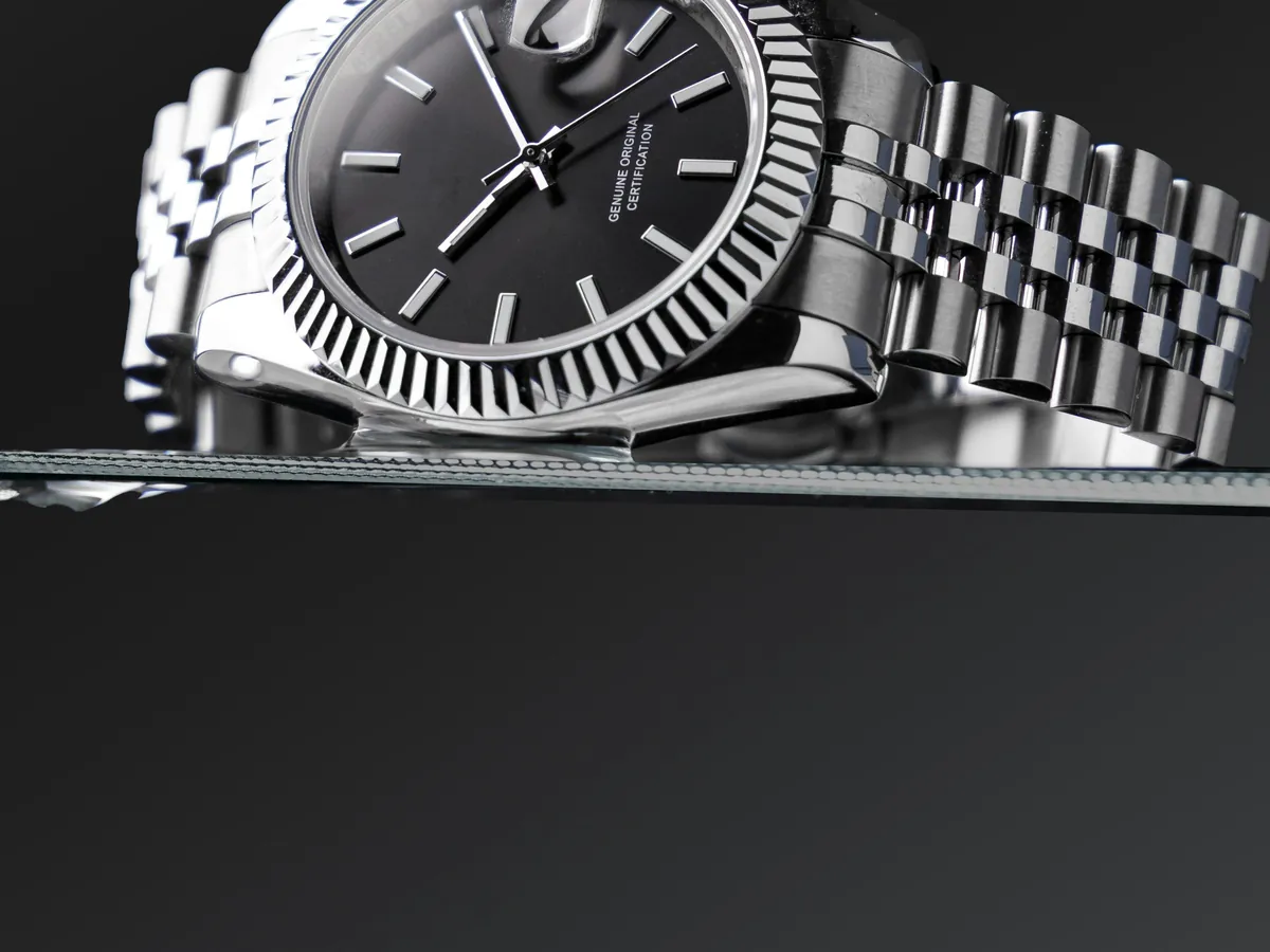 Jubilee bracelet, one of the main Rolex bracelet types, on a steel Datejust with fluted bezel